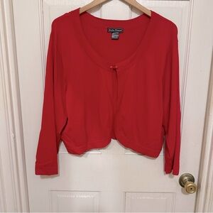JESSICA HOWARD Vibrant Red Cropped Shrug Cardigan w/ Button Vintage Closure